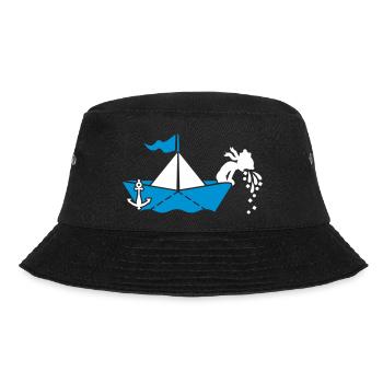 Seekrank auf Papierboot / seasick on paperboat (2c - Bucket Hat - black - Front - Lela (165cm)