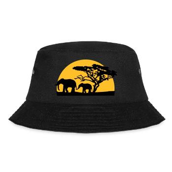Sunset In Africa Tree And Elephants - Bucket Hat - black - Front - Lela (165cm)