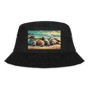 Niedliche Tiere chillen – Seelöwe schläft am Strand - Bucket Hat - Schwarz - Vorne - Lela (165cm)
