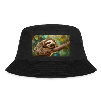 Niedliche Tiere chillen – Faultier - Bucket Hat - Schwarz - Vorne - Lela (165cm)