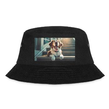 Niedliche Tiere chillen – Hund auf Treppe - Bucket Hat - Schwarz - Vorne - Lela (165cm)