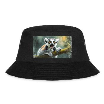 Cute animals chilling – ring-tailed lemur - Bucket Hat - black - Front - Lela (165cm)