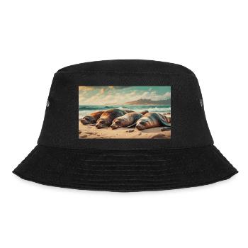 Niedliche Tiere chillen – Seelöwe schläft am Strand - Bucket Hat - Schwarz - Vorne - Lela (165cm)