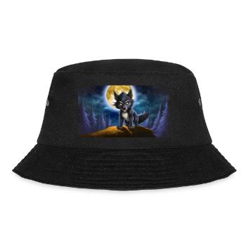 Werwolf heult den Mond an - junges niedliches Monster - Bucket Hat - Schwarz - Vorne - Lela (165cm)
