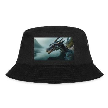 Ein realistischer böser dunkler Drache in einem nebligen Fluss - Bucket Hat - Schwarz - Vorne - Lela (165cm)