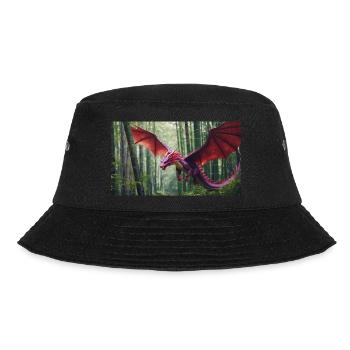 Eine realistische, majestätische kleine lila und rosa Drag - Bucket Hat - Schwarz - Vorne - Lela (165cm)