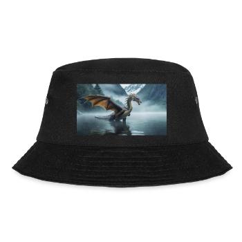 Ein realistischer böser dunkler Drache in einem nebligen Fluss - Bucket Hat - Schwarz - Vorne - Lela (165cm)
