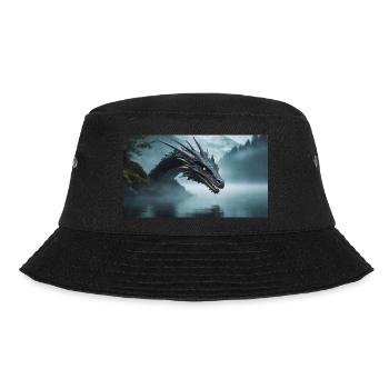 Ein realistischer böser dunkler Drache in einem nebligen Fluss - Bucket Hat - Schwarz - Vorne - Lela (165cm)