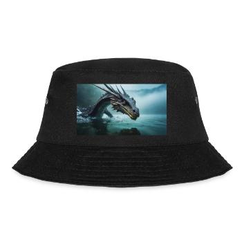 Ein realistischer böser dunkler Drache in einem nebligen Fluss - Bucket Hat - Schwarz - Vorne - Lela (165cm)