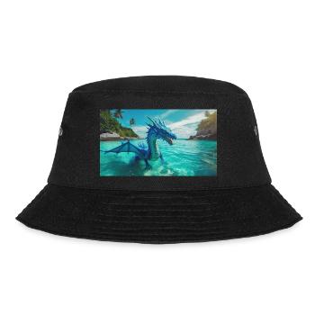 Ein realistischer blauer Wasserdrache im Türkis - Bucket Hat - Schwarz - Vorne - Lela (165cm)