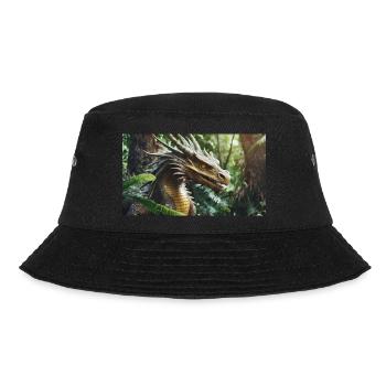 Ein realistischer, majestätischer grüner Drache jagt - Bucket Hat - Schwarz - Vorne - Lela (165cm)