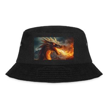 Ein realistischer, majestätischer dunkler Drache, der Flammen speit - Bucket Hat - Schwarz - Vorne - Lela (165cm)