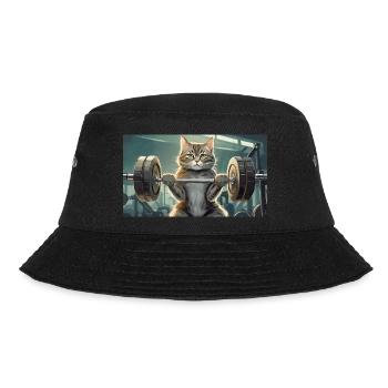 Wortspiel mehrdeutiger deutscher Ausdruck - Muskelkater - Bucket Hat - Schwarz - Vorne - Lela (165cm)