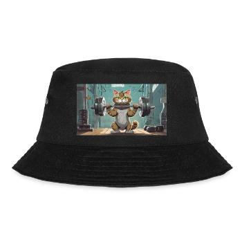 Wortspiel mehrdeutiger deutscher Ausdruck - Muskelkater - Bucket Hat - Schwarz - Vorne - Lela (165cm)