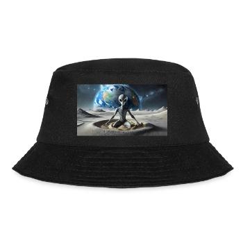 grey alien on the moon surface – meditate - Bucket Hat - black - Front - Lela (165cm)