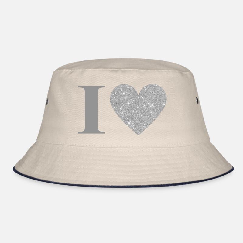 Buchstabe i silbernes Herz Bucket Hat