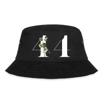 Nummer 44 Grüne Blumen - 44. Blumengeburtstag - Bucket Hat - Schwarz - Vorne - Lela (165cm)