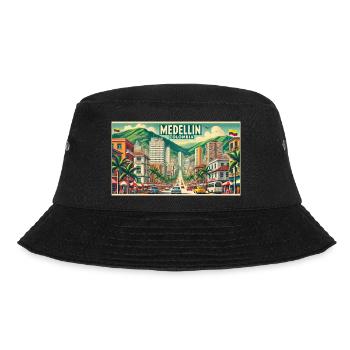 Medellin Kolumbien Vintage Design - Bucket Hat - Schwarz - Vorne - Lela (165cm)
