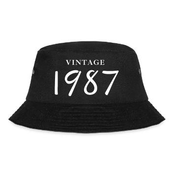 Jahrgang 1987 - Jubiläums-Geschenkidee - Bucket Hat - Schwarz - Vorne - Lela (165cm)