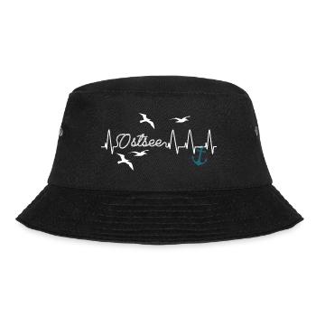 Ostseeliebe Heartbeat Anker + Möven - Bucket Hat - Schwarz - Vorne - Lela (165cm)