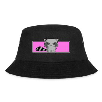 cute raccoon, kids, kawaii, sleeping shirt, baby - Bucket Hat - black - Front - Lela (165cm)