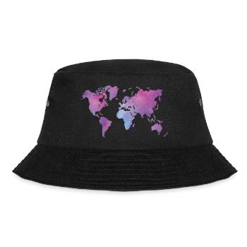 Aquarell Weltkarte in Pastellfarben - Bucket Hat - Schwarz - Vorne - Lela (165cm)