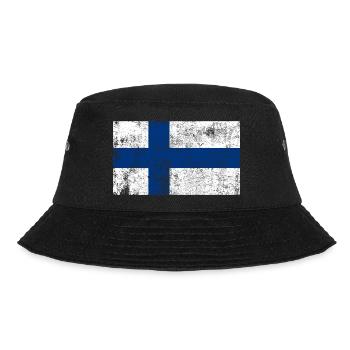 Finnland Flagge Fahne Grunge Retro Vintage - Bucket Hat - Schwarz - Vorne - Lela (165cm)