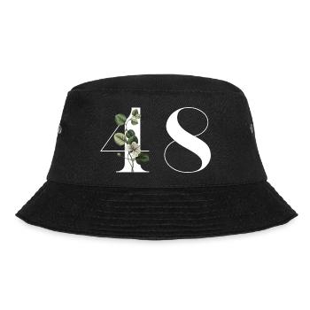 Nummer 48 Grüne Blumen - 48. Blumengeburtstag - Bucket Hat - Schwarz - Vorne - Lela (165cm)