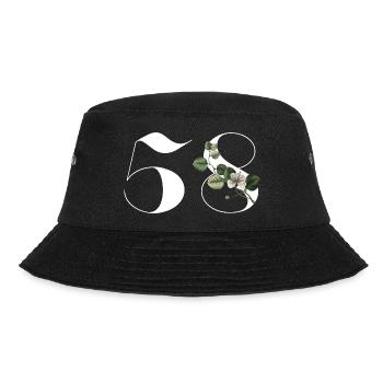 Nummer 58 Blumengrün - 58. Blumengeburtstag - Bucket Hat - Schwarz - Vorne - Lela (165cm)