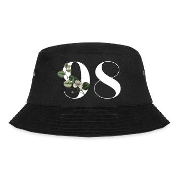 Nummer 98 Grüne Blumen - 98. Blumengeburtstag - Bucket Hat - Schwarz - Vorne - Lela (165cm)