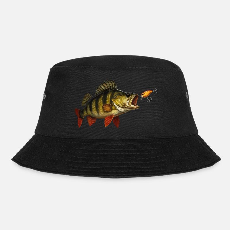 Perch at the Bite – Predatory Fish & Wobbler Design - Bucket Hat - black