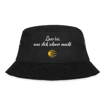 Lass los was dich schwer macht | Jakobsweg Pilger - Bucket Hat - Schwarz - Vorne - Lela (165cm)