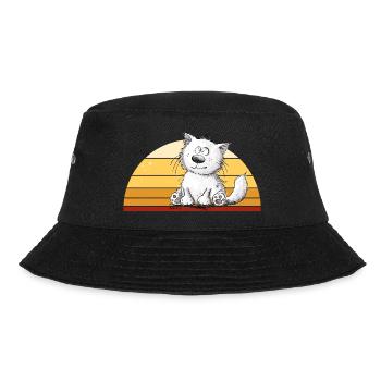 Katze Vintage Retro Sonnenuntergang Katzenhumor - Bucket Hat - Schwarz - Vorne