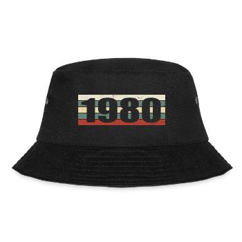 1980 Jahrgang 1980 Geschenk 1980 Geburtstag 1980 - Bucket Hat - Schwarz - Vorne - Lela (165cm)