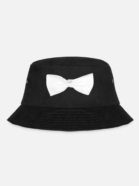 Faux White Butterfly Knot - Bucket Hat - black
