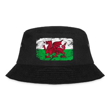 Wales Flag - Vintage Look - Bucket Hat - Schwarz - Vorne - Lela (165cm)