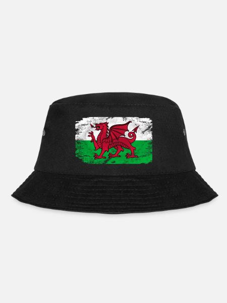 Wales Flag - Vintage Look - Bucket Hat - Schwarz