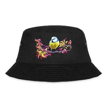 Blaue Vogel-Zeichnung und realistische Blaue Zeichnung - Bucket Hat - Schwarz - Vorne - Lela (165cm)