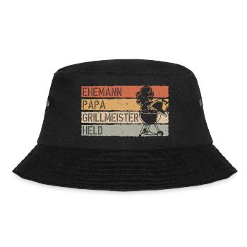 EHEMANN PAPA GRILLMEISTER HELD - Papa Geschenkidee - Bucket Hat - Schwarz - Vorne - Lela (165cm)