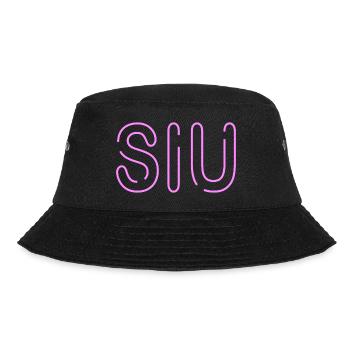 Jugendwort - Siu - dünne Neonschrift in rosa - Bucket Hat - Schwarz - Vorne - Lela (165cm)