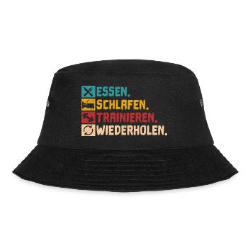 Essen. Schlafen. Trainieren. Wiederholen - Bucket Hat - Schwarz - Vorne - Lela (165cm)