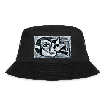 Cat Strong in Black and White - Kunst Fine Art - Bucket Hat - black - Front - Lela (165cm)