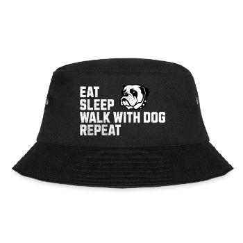 Essen, Schlafen, Spazieren gehen mit Hund, Wiederholen: Das Leben eines D - Bucket Hat - Schwarz - Vorne - Lela (165cm)
