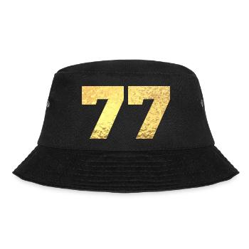 Nummer 77 Gold Glitter - 77. Jahrestag - Bucket Hat - Schwarz - Vorne - Lela (165cm)