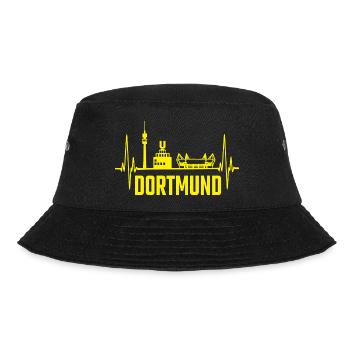 Dortmund Skyline Silhouette Heartbeat Herzschlag - Bucket Hat - Schwarz - Vorne - Lela (165cm)