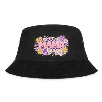 MAMA Retro-Schachbrett- und Pastellblumen | Chic - Bucket Hat - Schwarz - Vorne - Lela (165cm)
