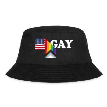 Patriot USA Flagge und LGBT Flagge - Stolzer Verbündeter - Schwul - Bucket Hat - Schwarz - Vorne - Lela (165cm)