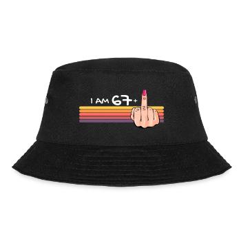 Ich bin 67 + 1 Mittelfinger-Shirt Ich bin 67 plus, - Bucket Hat - Schwarz - Vorne - Lela (165cm)