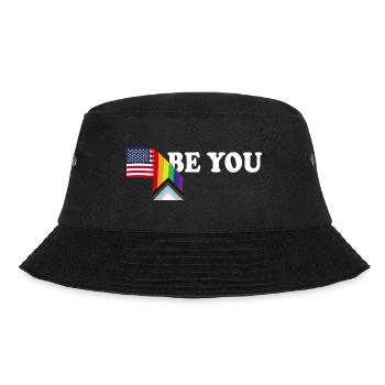 Be You - Patriot USA Flagge und LGBT Flagge - Schwul - Bucket Hat - Schwarz - Vorne - Lela (165cm)