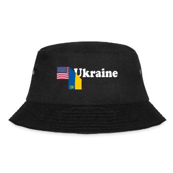 Vintage Amerikanische Ukrainische Flaggen USA Ukraine - Bucket Hat - Schwarz - Vorne - Lela (165cm)